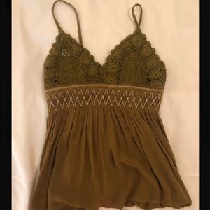 Free People Dark Green Crochet Tank Top